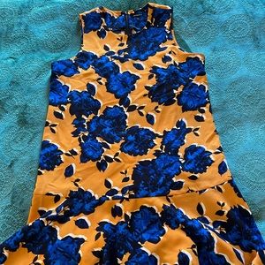 Who What Wear Yellow Blue Floral Drop Waist Dress